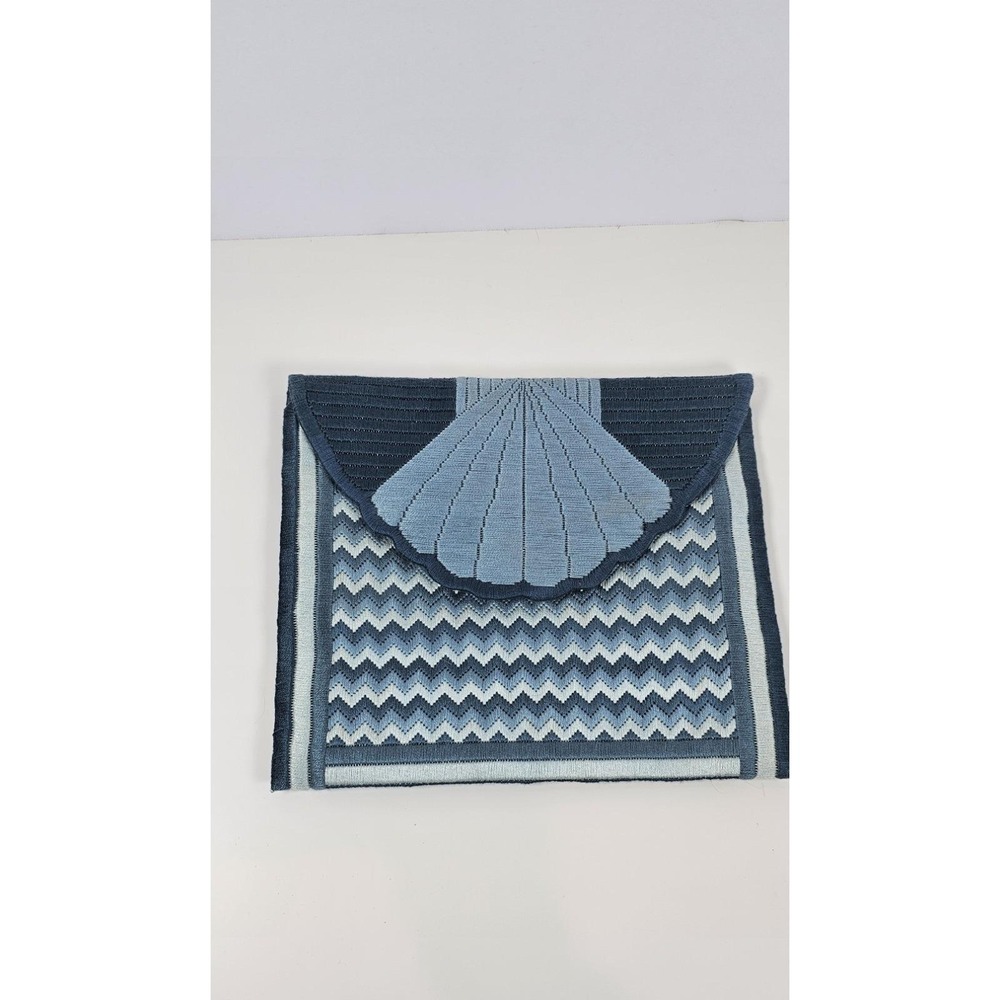 Blue Chevron Shell Clutch Purse Vintage Style Embroidered Envelope Bag‎